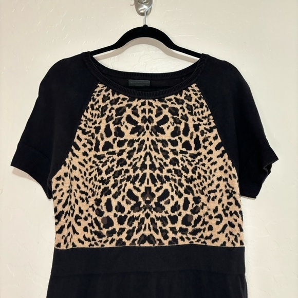 Worthington Black and Leopard Print Knit Short Sleeve Soft Sheath Dress Size L - Picture 3 of 9